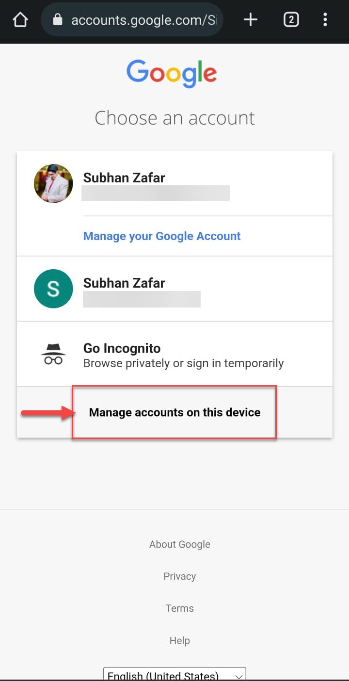 Change Default Google Account