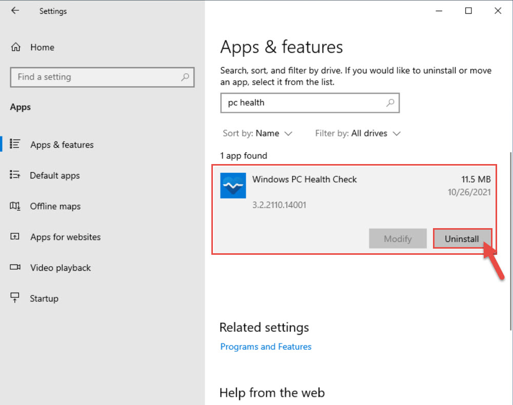 KB5005463 for Windows 10: Installs the PC Health Check App