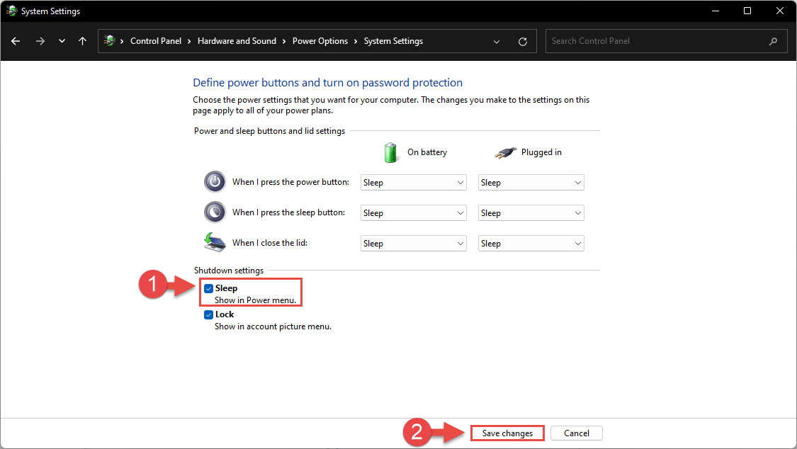 Restore Missing Sleep Option